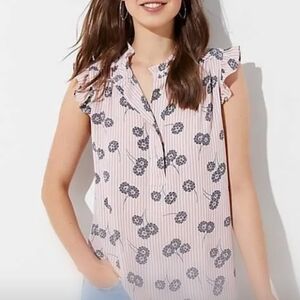 LOFT Pink and Blue Floral Striped Blouse